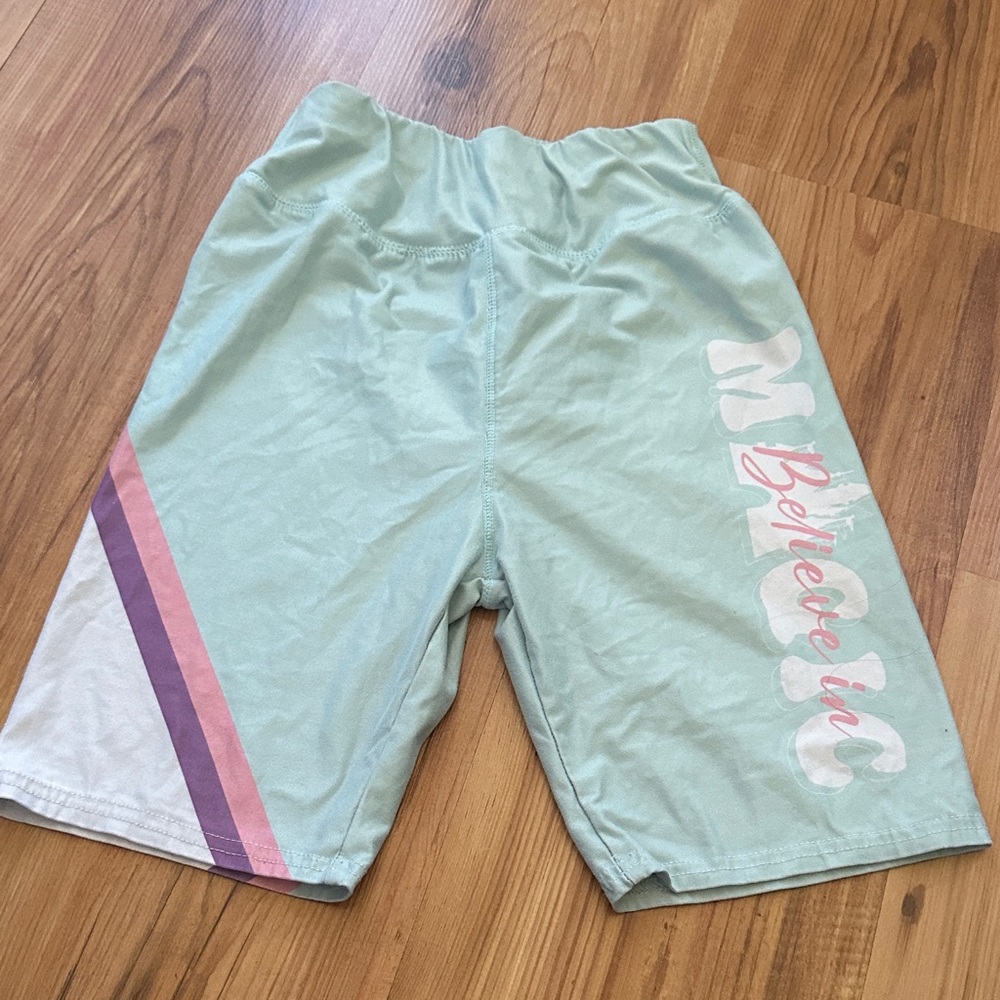 Disney Adult Green biker Shorts‎ with Pink Accents